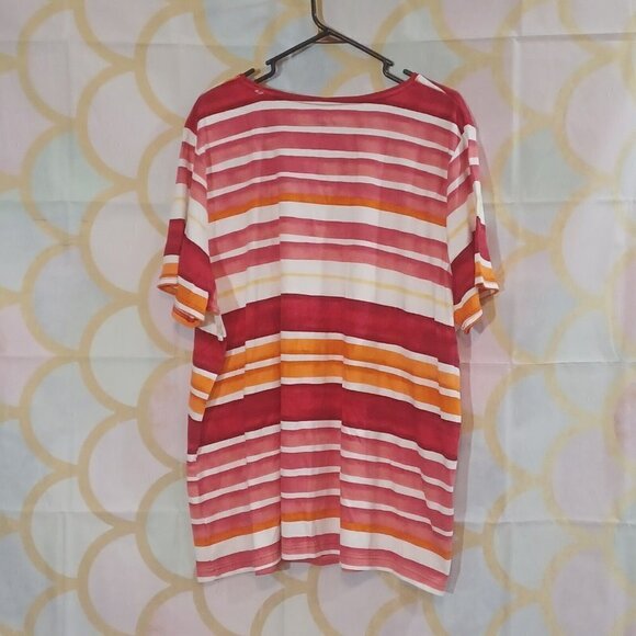 Croft & Barrow Classic Tee Women's 3X Red White Stripe 100% Cotton Crewneck NWT - Picture 4 of 9